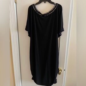 Black dress side gathers sequins trim